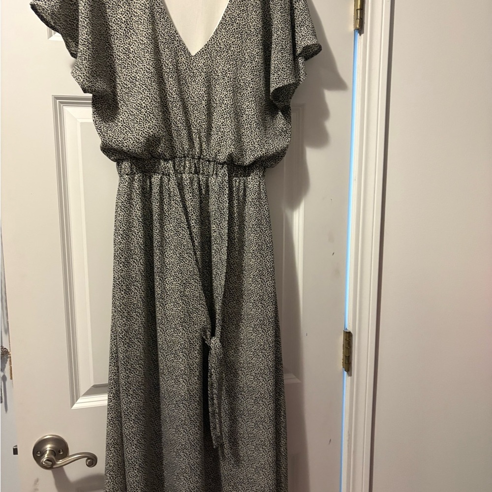 Sienna Sky Black and White Maxi Dress with Flutter Sleeves